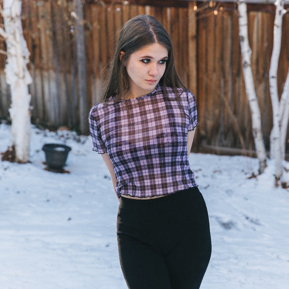 H&M Purple Checkered Short Sleeve Shirt